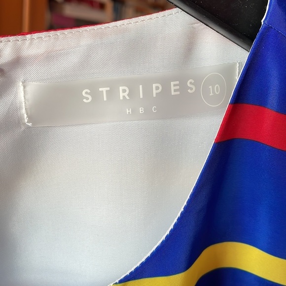 HBC Stripes Signature Multi-stripe Navy Sleeveless Midi Dress 👗 🎉 - Picture 5 of 8
